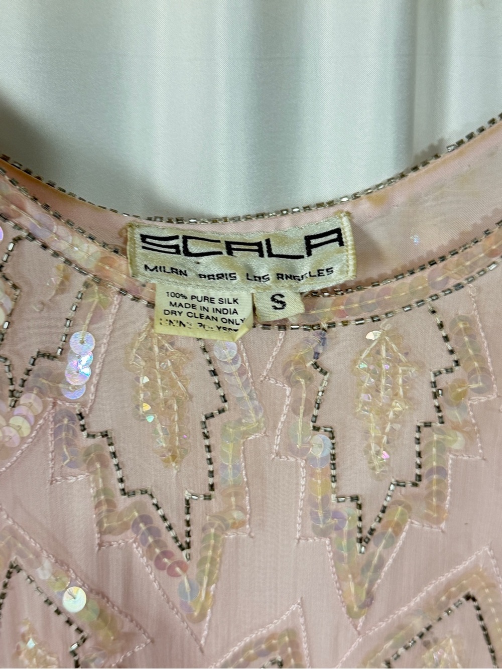 Vintage 80s Scala 100% Silk Beaded Sequin Cocktail Dress Blush Pink Sz S - Picture 4 of 11
